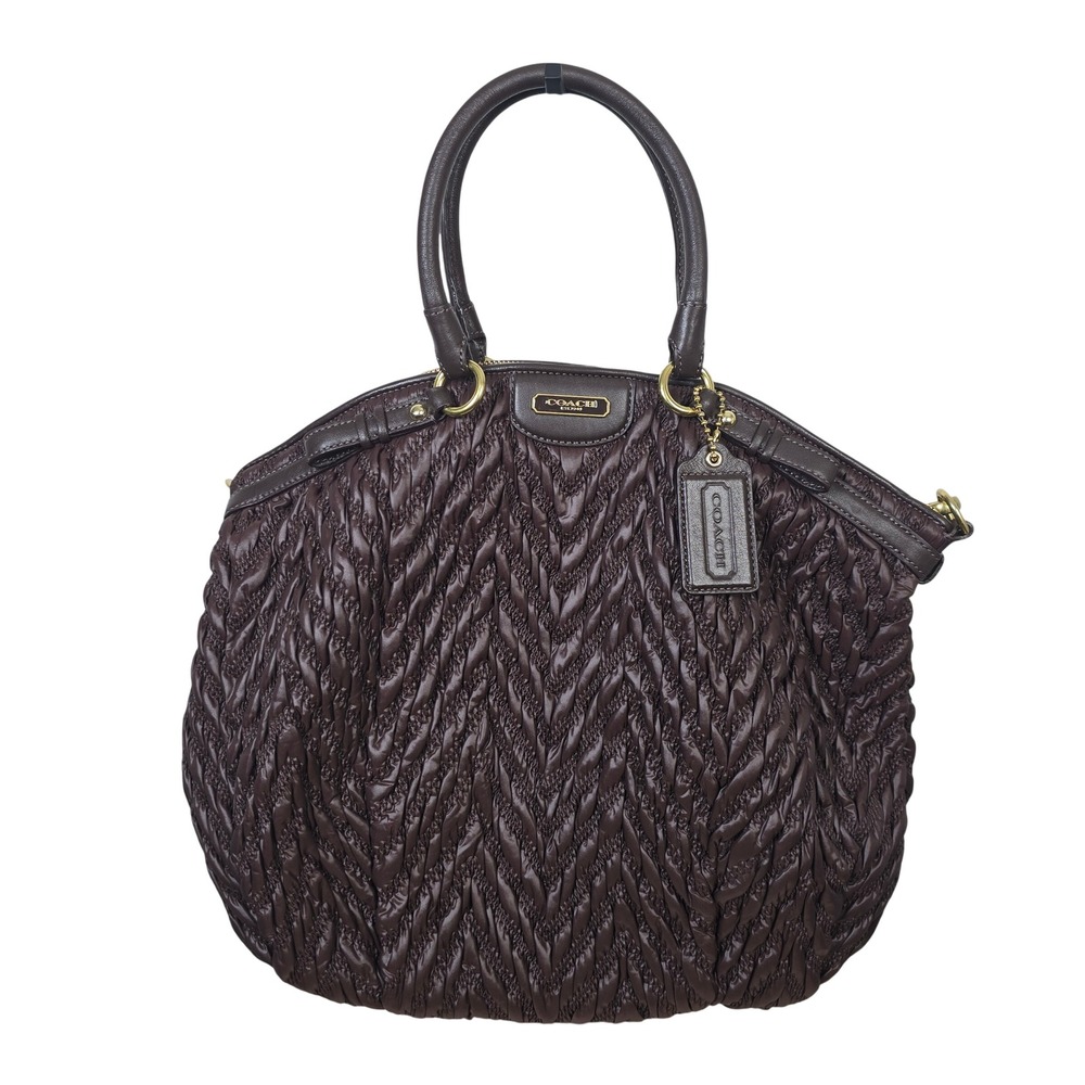 Coach Madison Nylon Lindsey Satchel Mahogany Brown Quilted Bag F18634 NWT